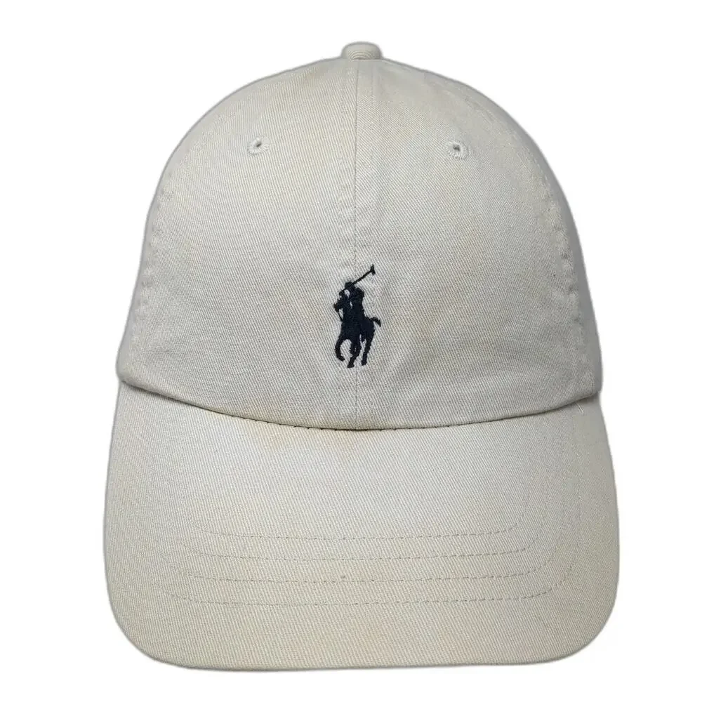 Polo Ralph Lauren Baseball Cap Beige One Size Leather Strapback Pony Logo Hat